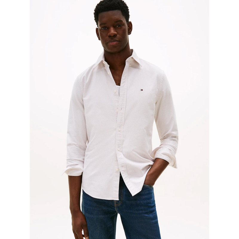 Chemise en coton oxford à rayures blanc et marron homme - Tommy Hilfiger