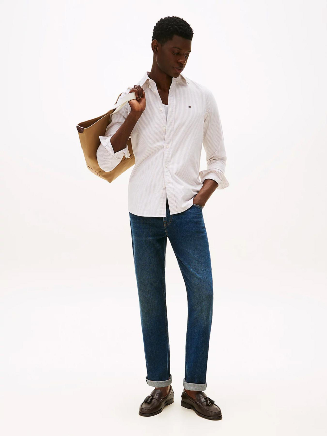Chemise en coton oxford à rayures blanc et marron homme - Tommy Hilfiger
