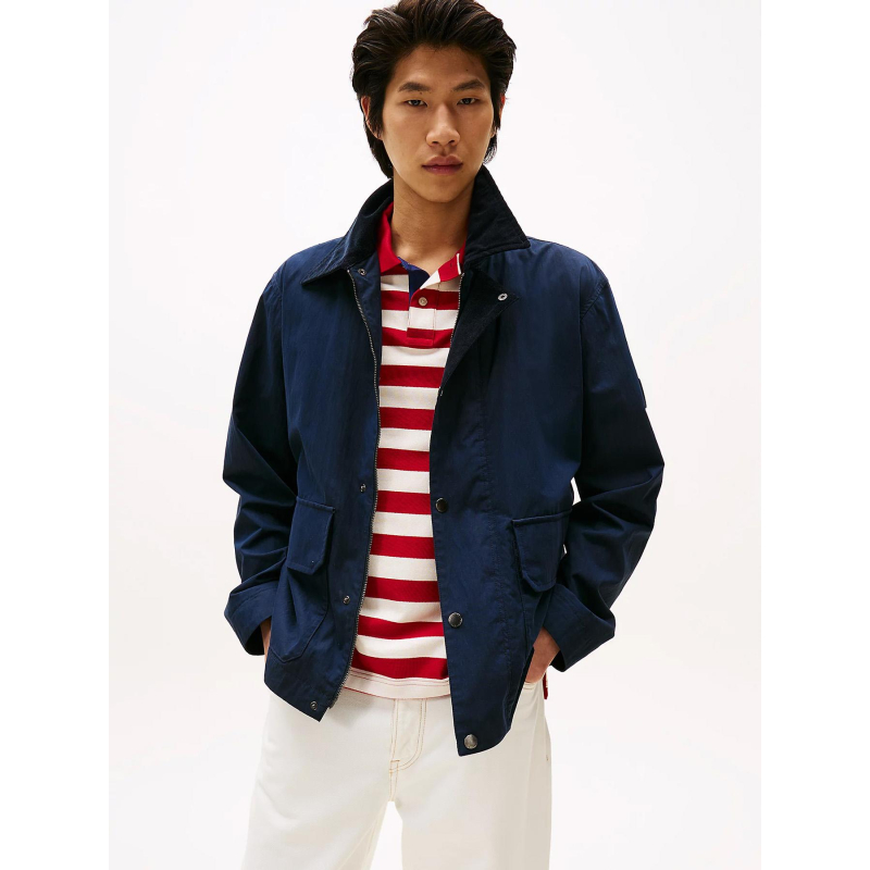 Veste déperlante à col en velours côtelé bleu homme - Tommy Hilfiger
