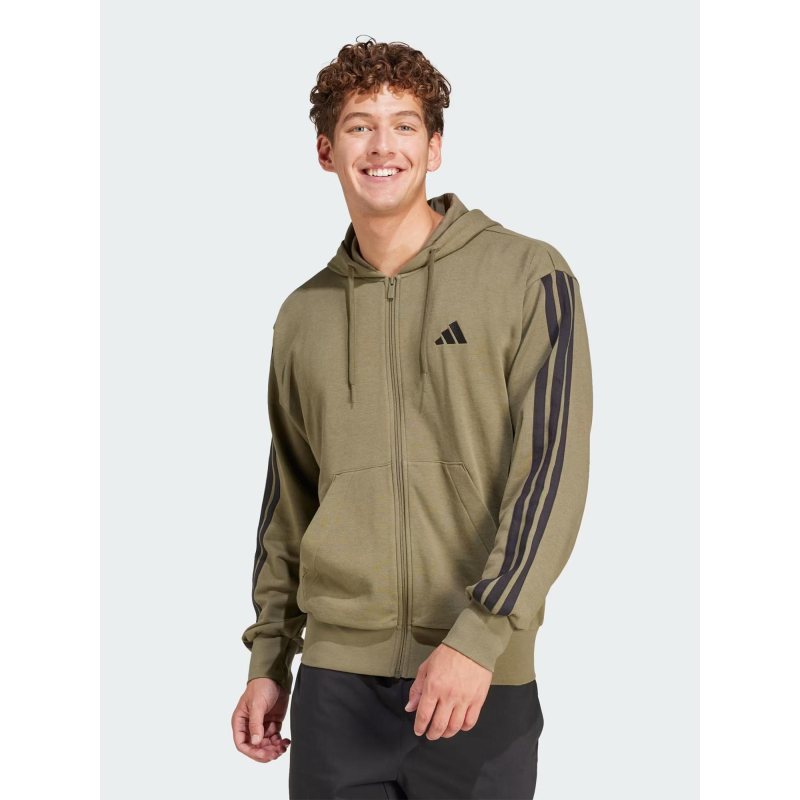 Sweat à capuche zippé 3 stripes ft fz kaki homme - Adidas