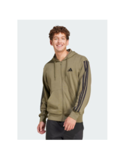 Sweat à capuche zippé 3 stripes ft fz kaki homme - Adidas