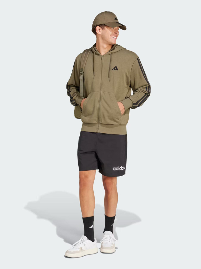 Sweat à capuche zippé 3 stripes ft fz kaki homme - Adidas