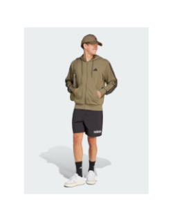 Sweat à capuche zippé 3 stripes ft fz kaki homme - Adidas