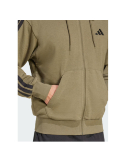 Sweat à capuche zippé 3 stripes ft fz kaki homme - Adidas