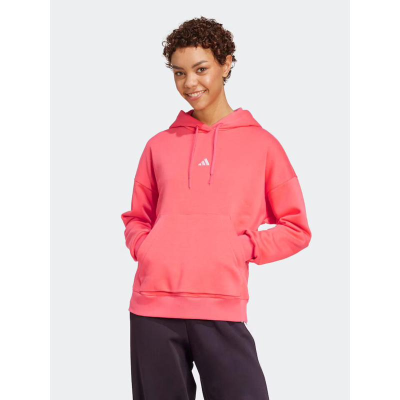 Sweat à capuche logo 3 bandes brodé rose femme - Adidas