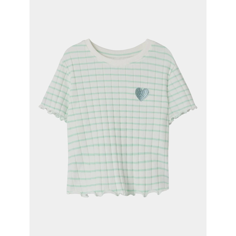 T-shirt crop nkflenilla à rayures blanc et vert fille - Name it
