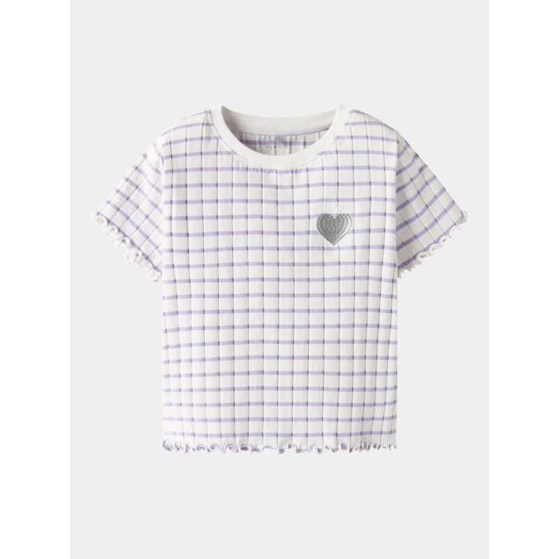 T-shirt crop à rayures nkflenilla blanc et violet fille - Name It