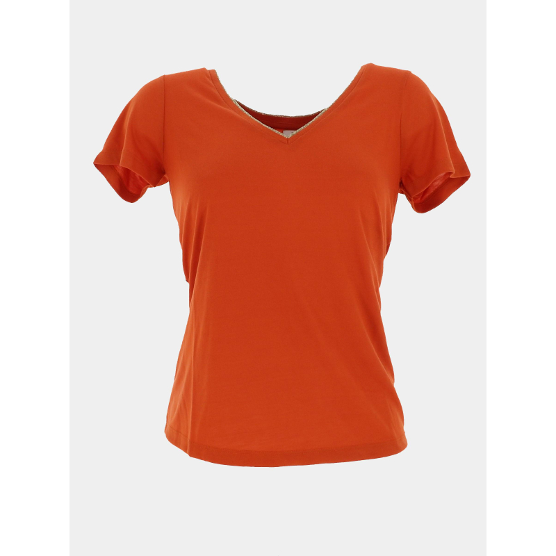 T-shirt col v pailleté dalila orange femme - Jdy