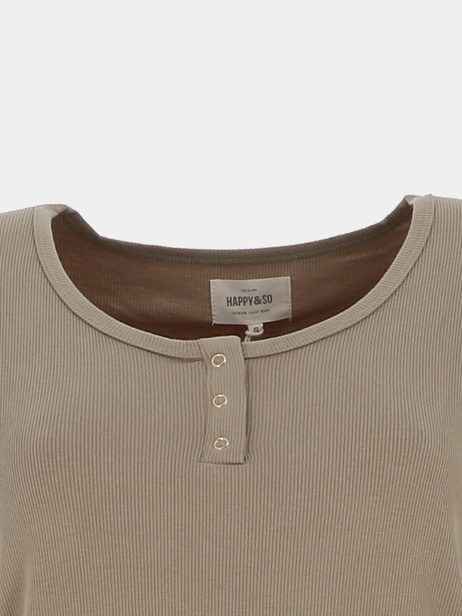 T-shirt côtelé regular léa sauge vert femme - Happy & So