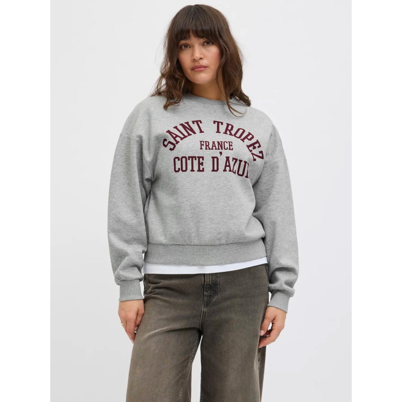 Sweat à col rond jxmerle st tropez gris femme - JJXX