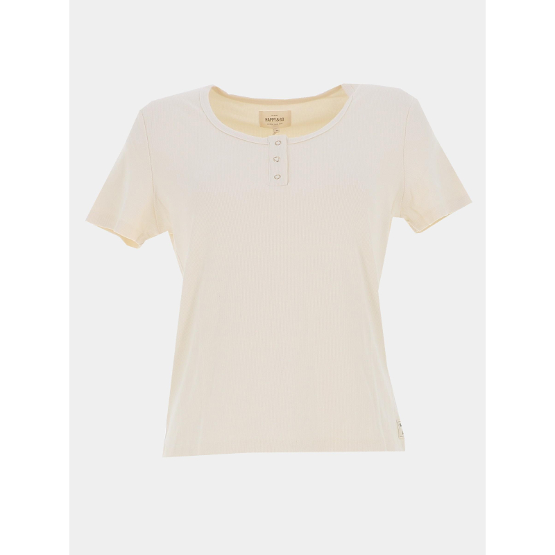 T-shirt côtelé regular léa blanc crème femme - Happy & So