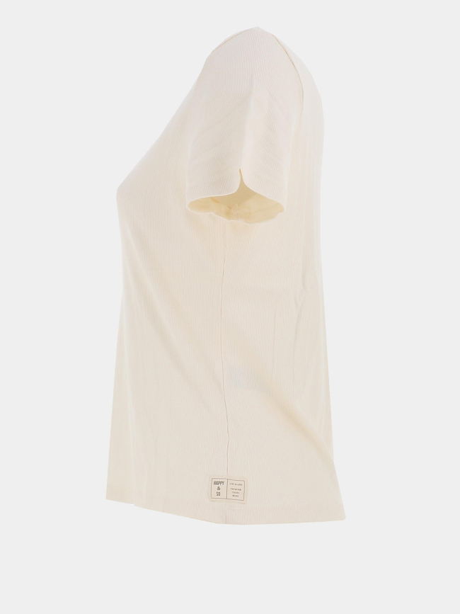 T-shirt côtelé regular léa blanc crème femme - Happy & So
