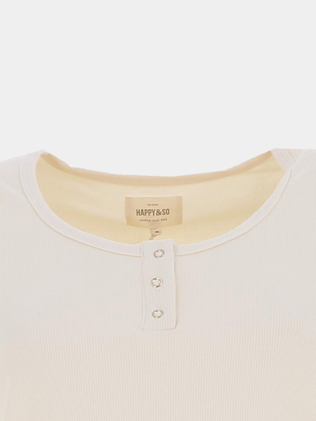 T-shirt côtelé regular léa blanc crème femme - Happy & So