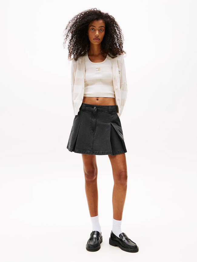 Gilet cardigan rayé relax beige blanc femme - Tommy Jeans