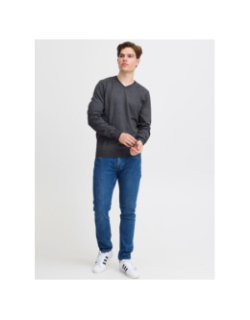 Pull fin à col en v bruton gris homme - Blend
