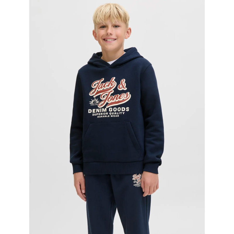 Sweat à capuche logo aw25 bleu marine garçon - Jack & Jones