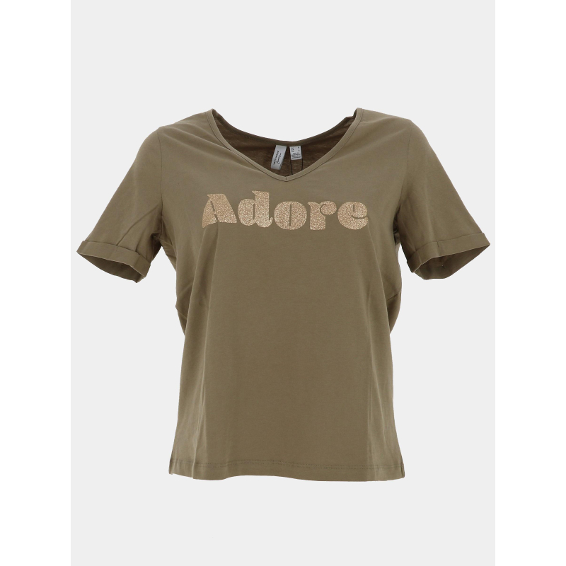 T-shirt brillant à col en v fadora kaki femme - Vero Moda