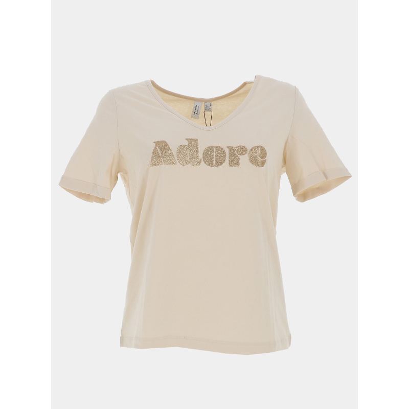 T-shirt brillant à col en v fadora beige femme - Vero Moda