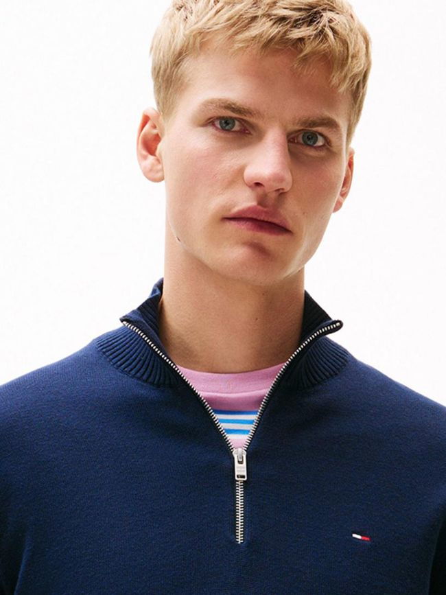Pull col zippé slim light bleu marine homme - Tommy Jeans