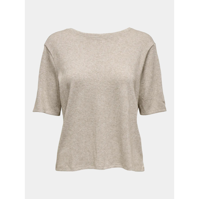 T-shirt brillant à col en v onlfalka beige femme - Only