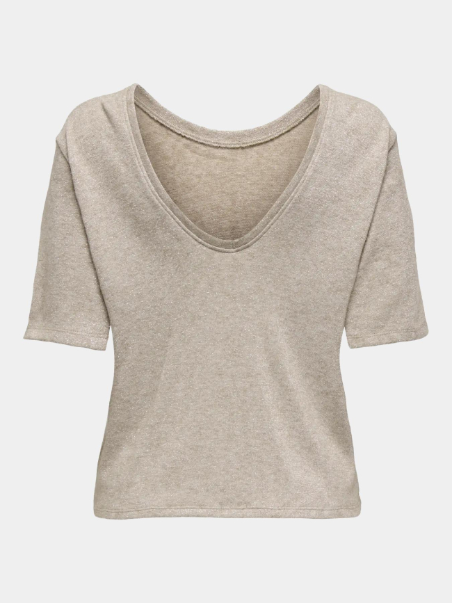 T-shirt brillant à col en v onlfalka beige femme - Only