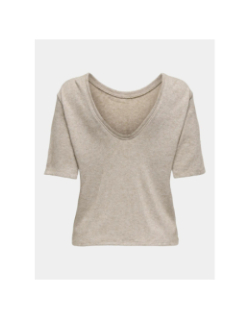 T-shirt brillant à col en v onlfalka beige femme - Only