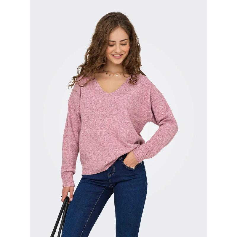Pull col v rica life rose chiné femme - Only