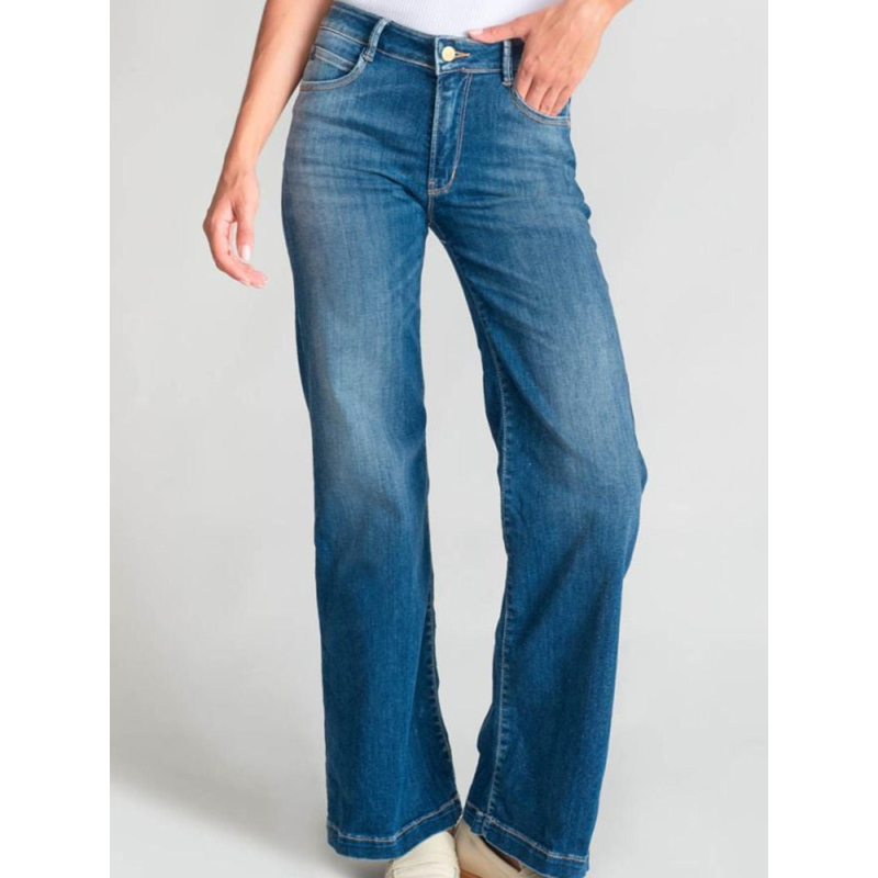 Jean flare taille haute à effet pulp barc bleu femme - Le Temps Des Cerises