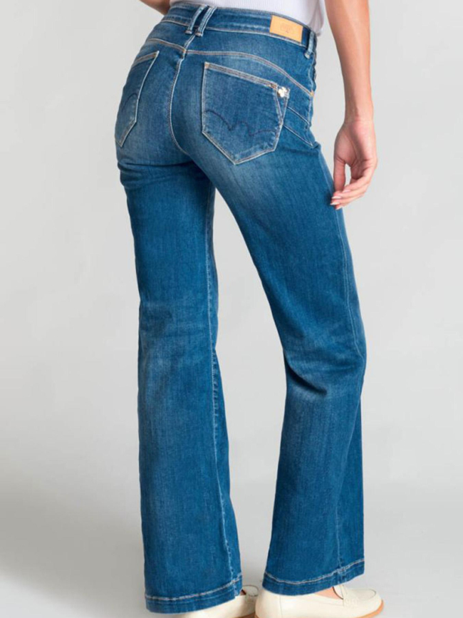Jean flare taille haute à effet pulp barc bleu femme - Le Temps Des Cerises