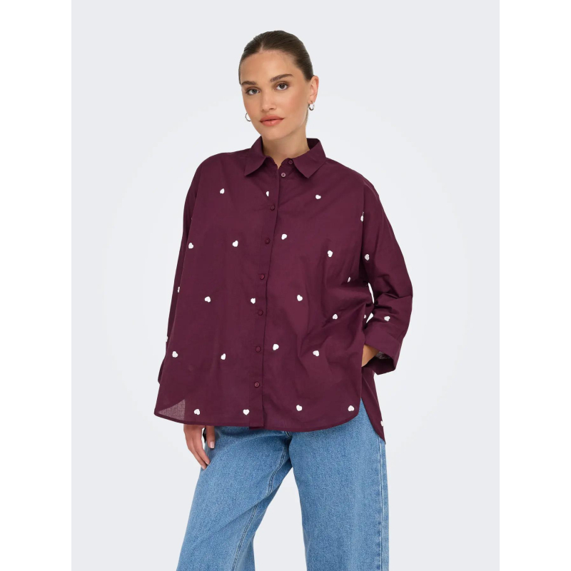 Chemise cœur brodé new lina bordeaux femme - Only