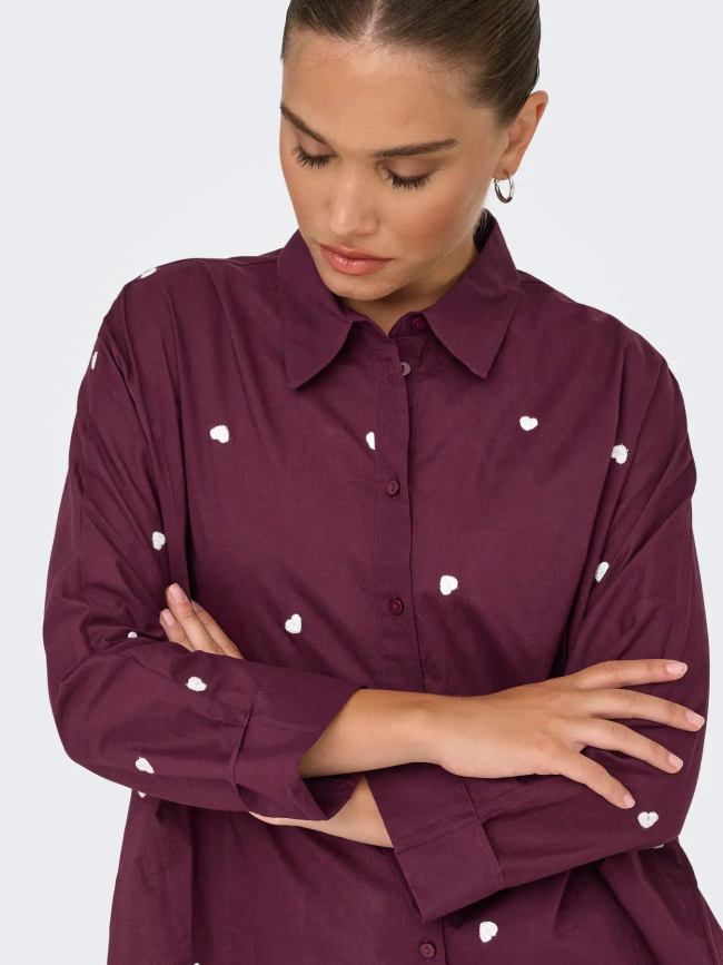 Chemise cœur brodé new lina bordeaux femme - Only