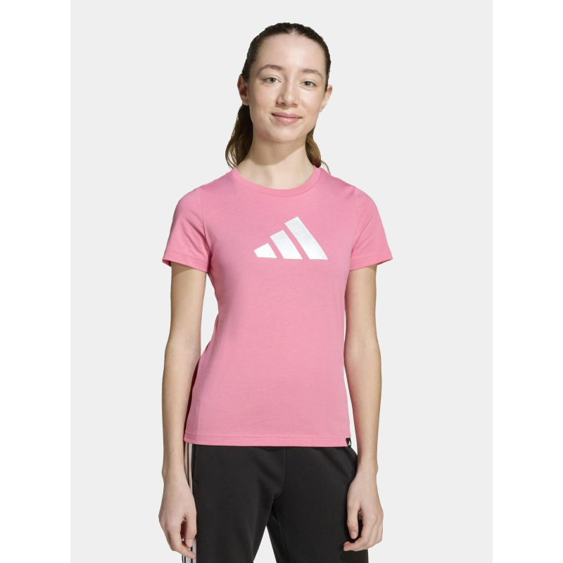 T-shirt à manches courtes et logo argenté rose fille - Adidas