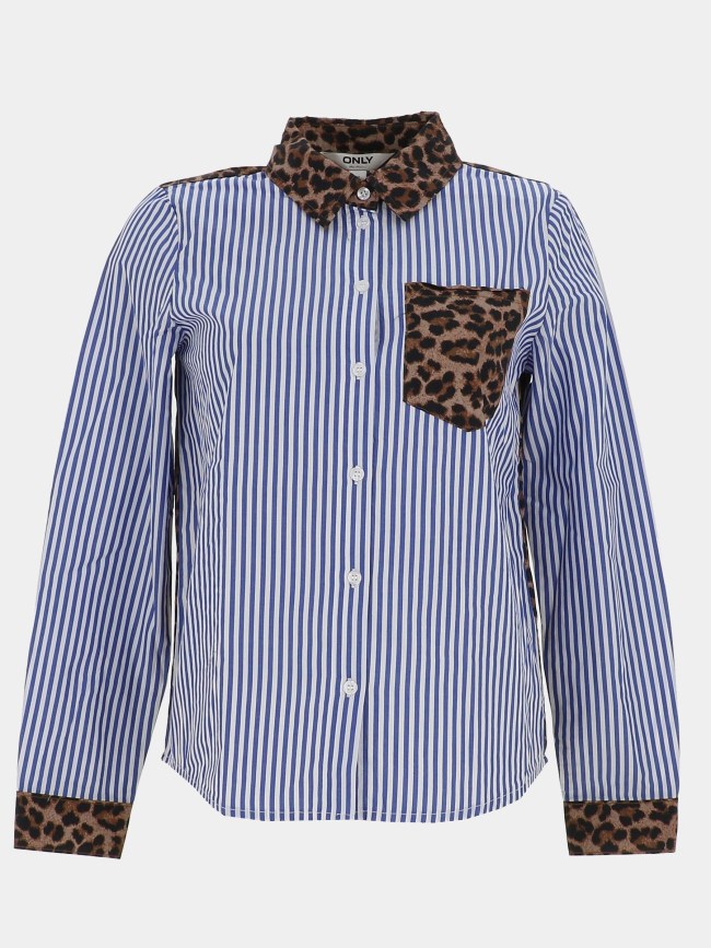 Chemise rayée léopard cayana bleu marron femme - Only