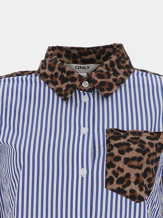 Chemise rayée léopard cayana bleu marron femme - Only