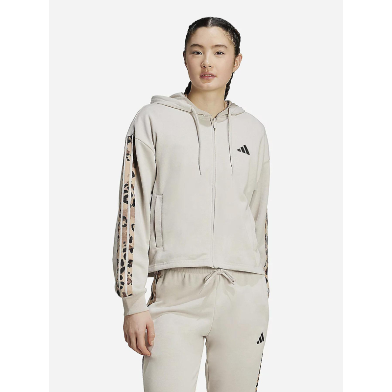 Sweat à capuche zippé aop 3s animal beige femme - Adidas
