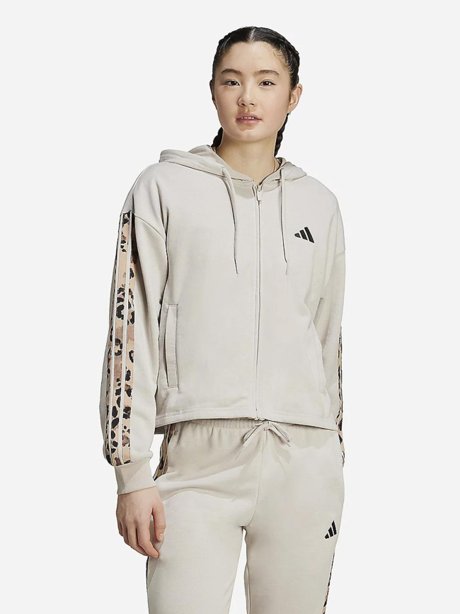 Sweat à capuche zippé aop 3s animal beige femme - Adidas
