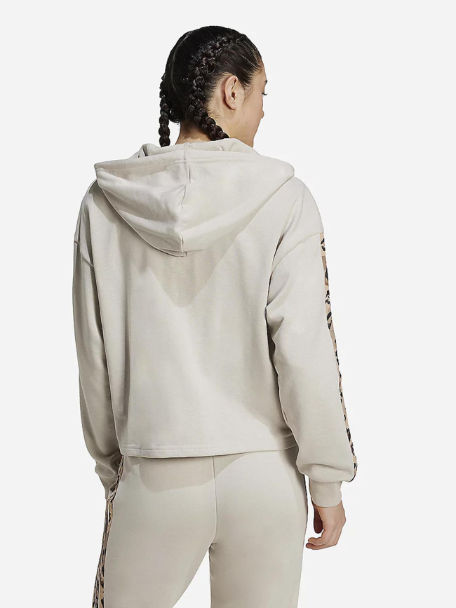 Sweat à capuche zippé aop 3s animal beige femme - Adidas