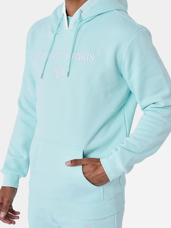 Sweat à capuche logo signature brodé turquoise homme - Project X Paris