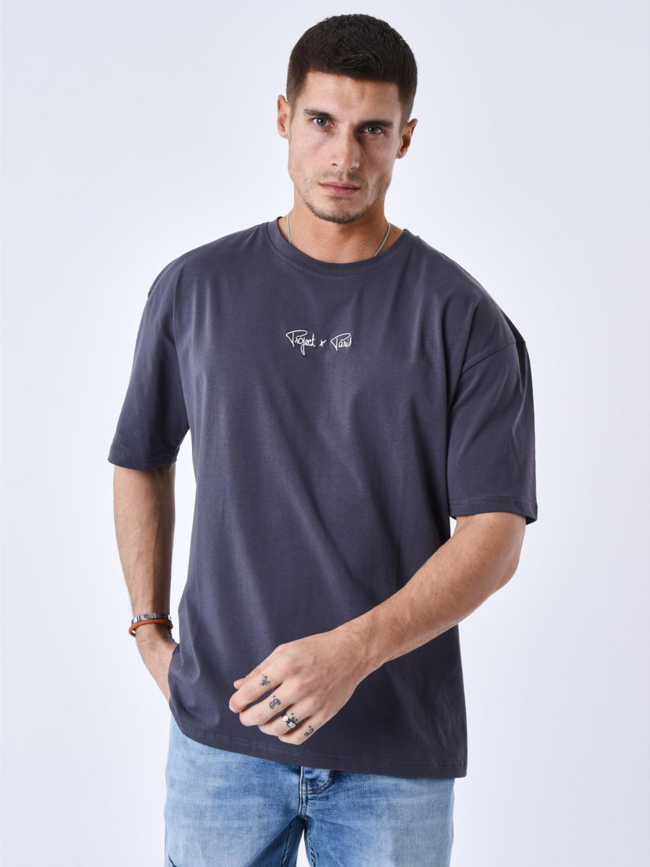 T-shirt à petit logo brodé anthracite homme - Project X Paris