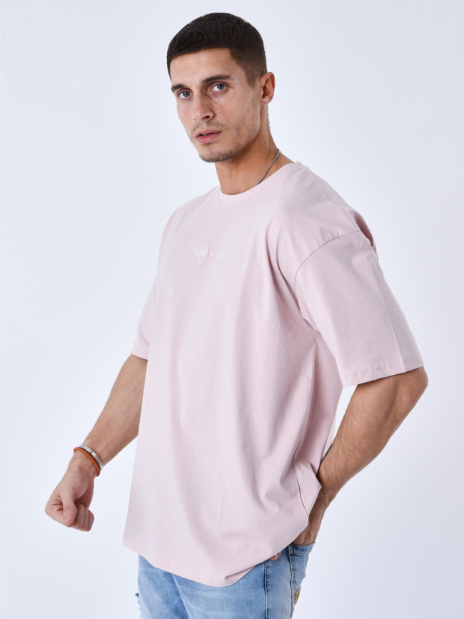T-shirt à petit logo brodé rose homme - Project X Paris