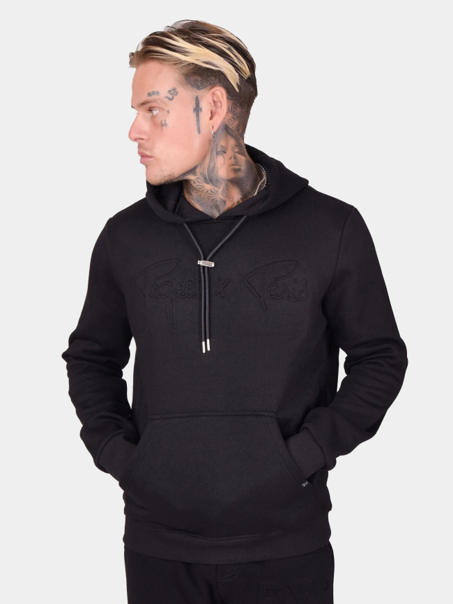Sweat à capuche logo signature relief noir homme - Project X Paris