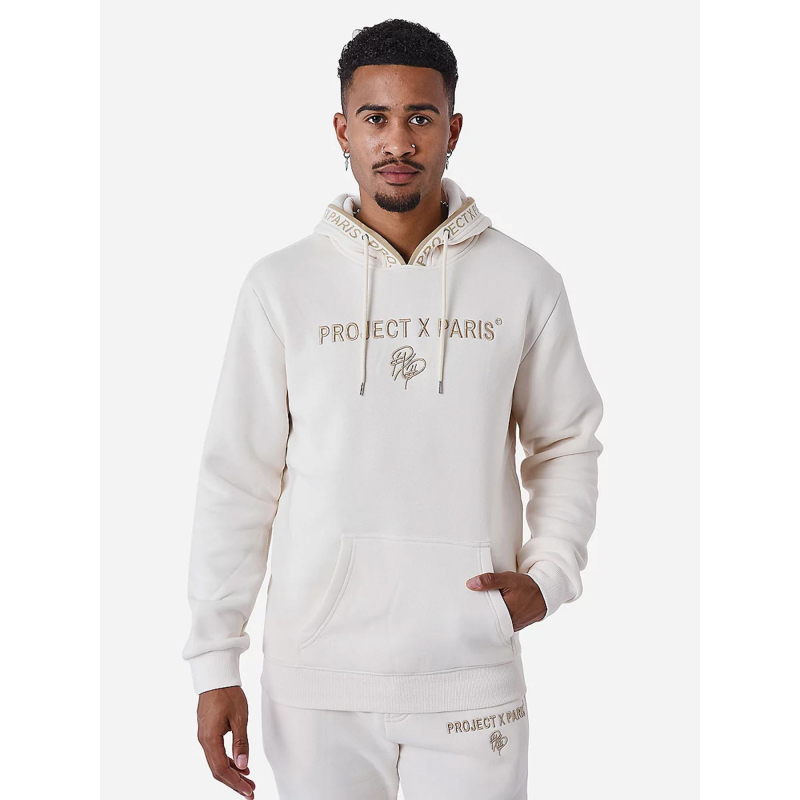Sweat à capuche logoté beige homme - Project X Paris