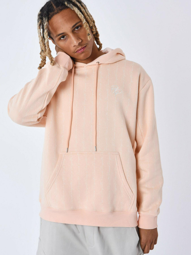 Sweat à capuche à impressions multiples rose pèche homme - Project X Paris