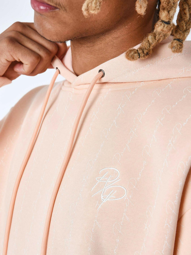 Sweat à capuche à impressions multiples rose pèche homme - Project X Paris