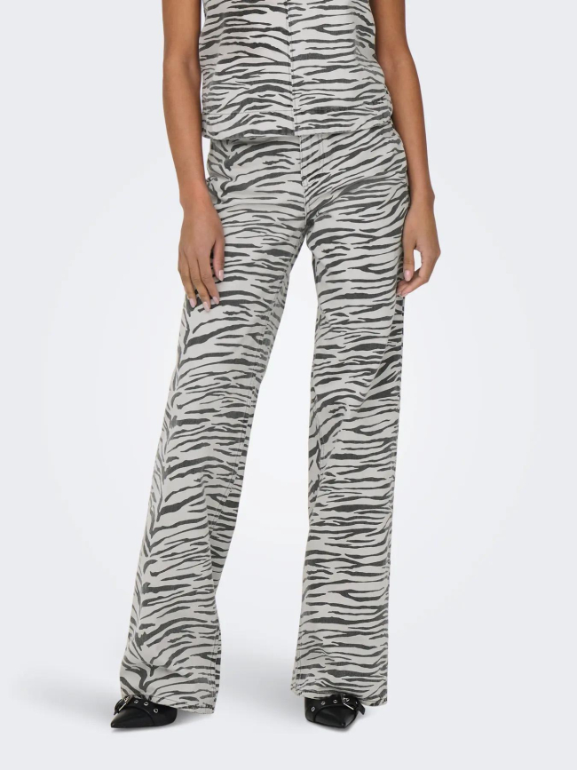 Jean zébré taille haute wide leg fit onlhope gris femme - Only