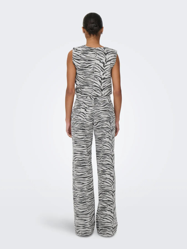 Jean zébré taille haute wide leg fit onlhope gris femme - Only