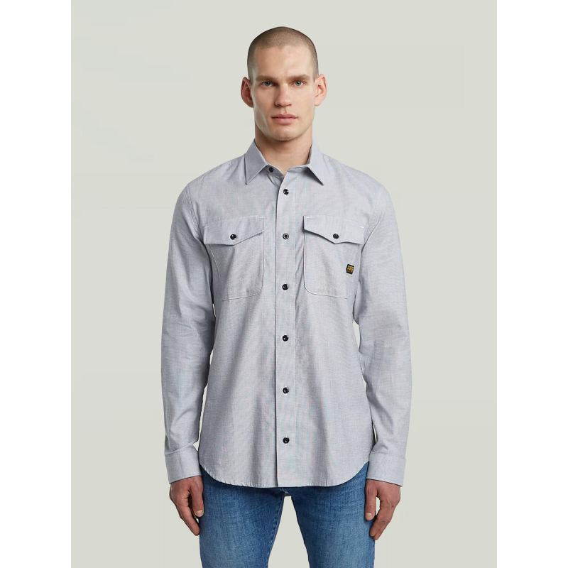 Chemise à carreaux slim fit marine blanc homme - G Star