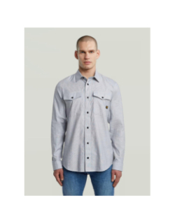 Chemise à carreaux slim fit marine blanc homme - G Star