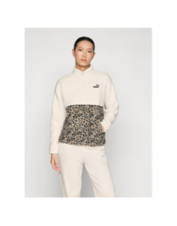 Sweat polaire col zippé léopard beige femme - Puma