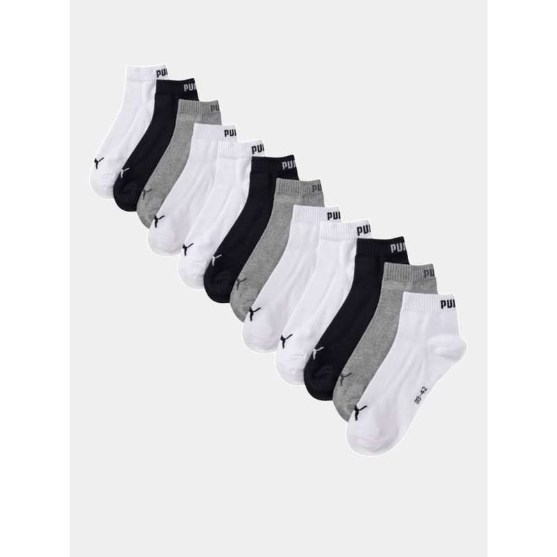 Pack de 6 paires de chaussettes quarter noir gris blanc adulte - Puma